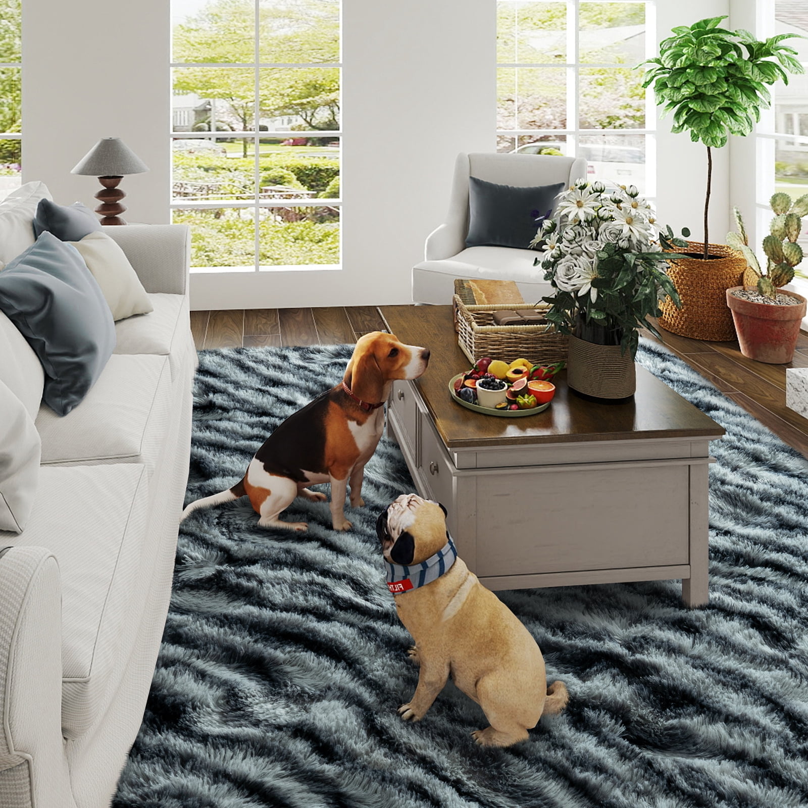 ZENELESS Fluffy Rugs,6x9ft Black and White Stripes Solid Shag Collection Carpet Perfect for Dining Room, Bedroom