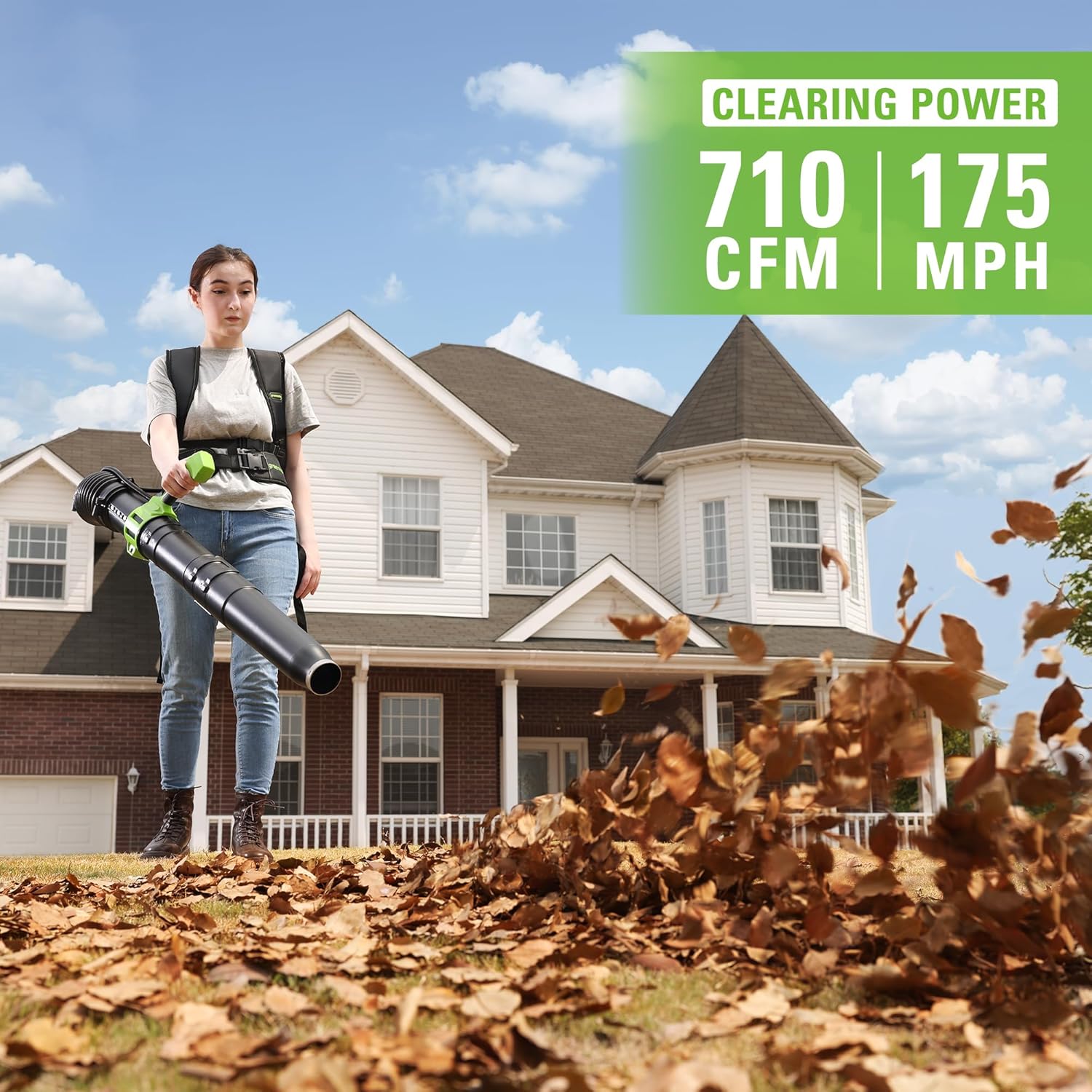 Greenworks 40V (175 MPH / 710 CFM / 75+ Compatible Tools) Dual Port Cordless Brushless Backpack Leaf Blower, (2)8.0Ah Battery and Charger Included