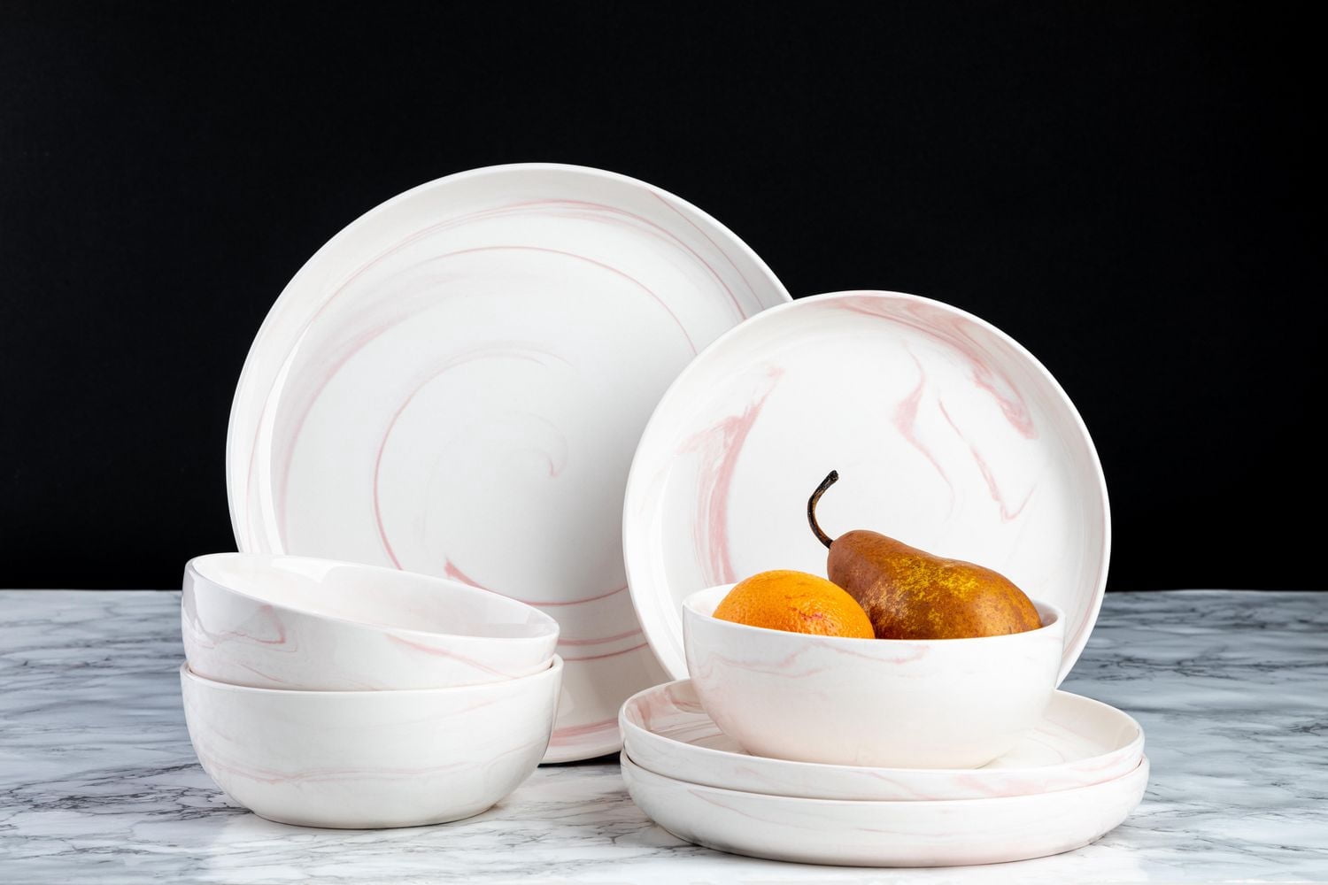 Thyme & Table Dinnerware Pink Marble Stoneware, 12 Piece Set