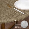 thumbnail image 4 of Round Table Cover 45-54 Inch Vintage Brown Waterproof Reusable Table Cloth Round Fitted Vinyl Tablecloth with Elastic Edged for Parties Outdoors, Farmhouse Retro Dark Solid Color Linen Texture, 4 of 9