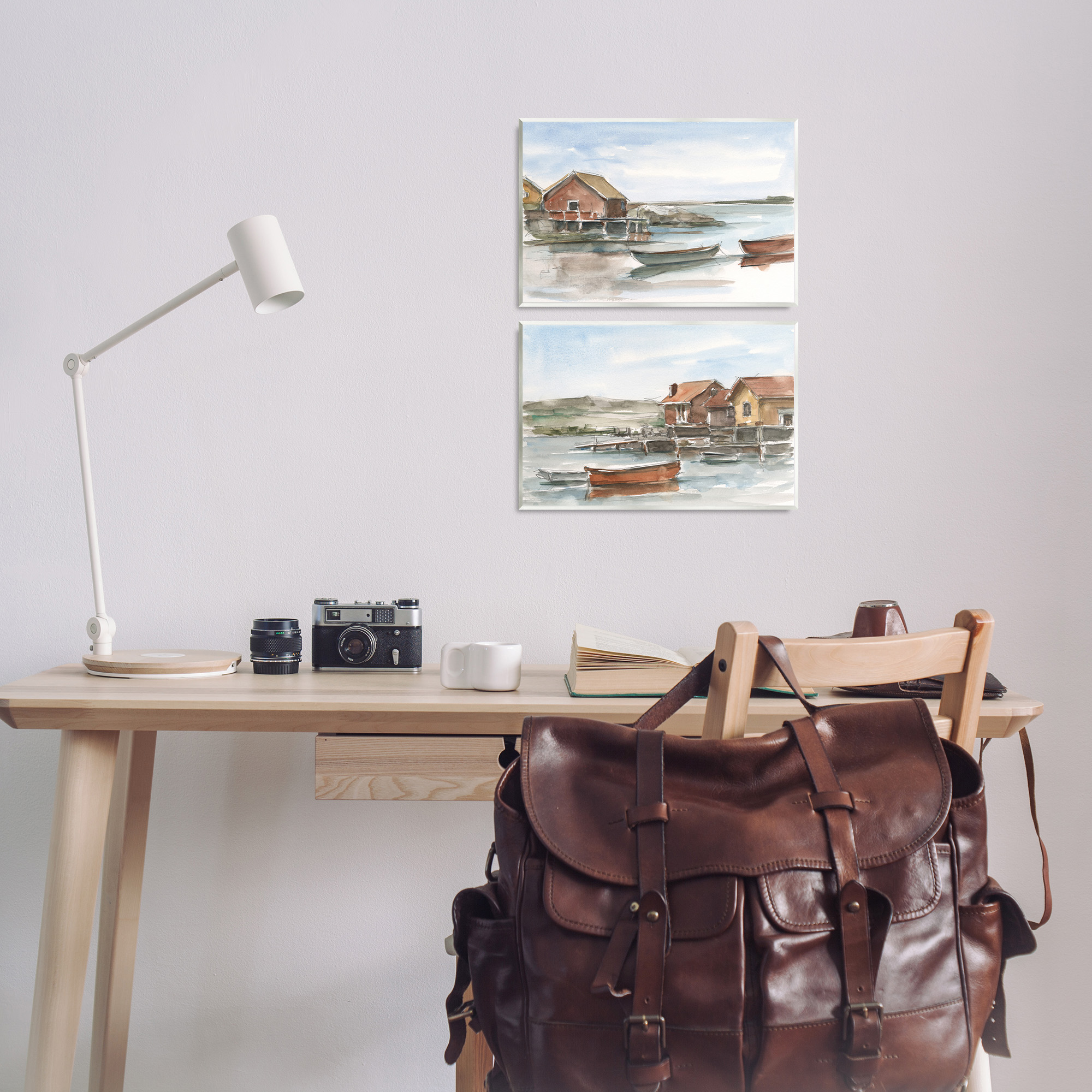 Stupell Industries Coastal Shack Landscape Landscape Painting Unframed Art Print Wall Art, 15 x 10, Set of 2