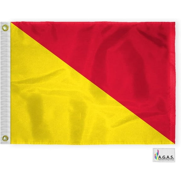 AGAS Oscar Code O Marine Signal Flag - Printed 200D Nylon - Canvas Header - Brass Grommets - Colorfast & Stitched Edges - Nautical Boat Flag - Naval Code Signal Flag.