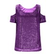 thumbnail image 5 of jobturf Sequin Tops for Women Sparkly Glitter Cold Shoulder Short Sleeve Shirts Fashion Loose Basic Tees Dressy Party Crew Neck Blouses, 5 of 8