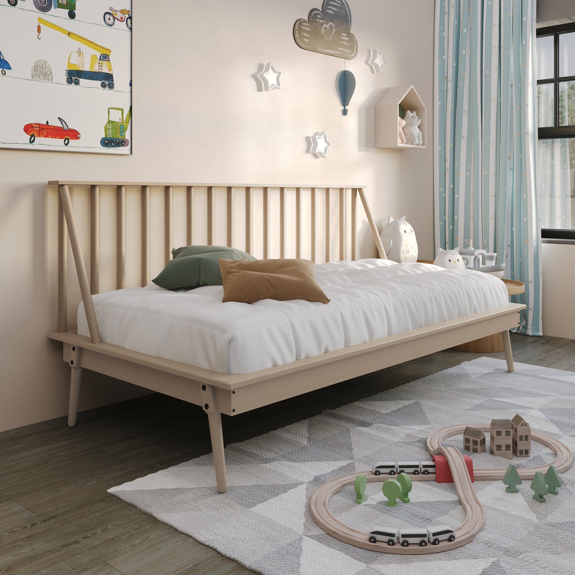 Castle Place Vintage Spindle Twin Size Wooden Daybed, Antique Gray