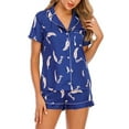 thumbnail image 3 of Capreze Women Pajamas Set Button Down Lounge Sets Lapel Sleepwear Straight Leg 2 Piece Outfits Short Sleeve Nightwear Navy Blue Floral XL, 3 of 8