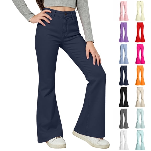 XINXIAOO Girls Flare Dress Pants Elastic Waist School Trousers Preppy Girls Back to School Clothes Boys Girls Pants Size 5-6 Years