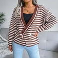 thumbnail image 2 of Fesfesfes Women Sweaters Casual Loose Stripe Splicing Sweater V-neck Knitted Sweater Plus Size $10, 2 of 5