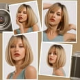 thumbnail image 5 of Peluca rubia Bob con flequillo pelucas cortas para mujeres pelucas rectas de fibra sintética Natural resistente al calor como cabello Real 14 pulgadas, 5 of 5