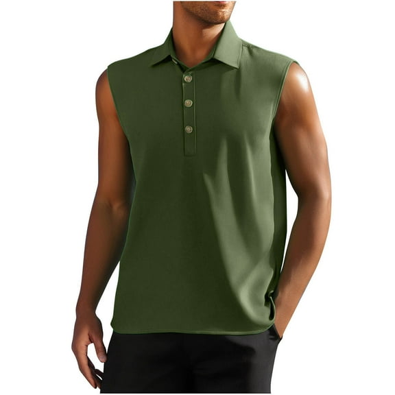 Taqqpue Mens Sleeveless T Shirts Summer Casual Top Button Collared Solid Color Trendy Shirts Workout Tank Tops Streetwear