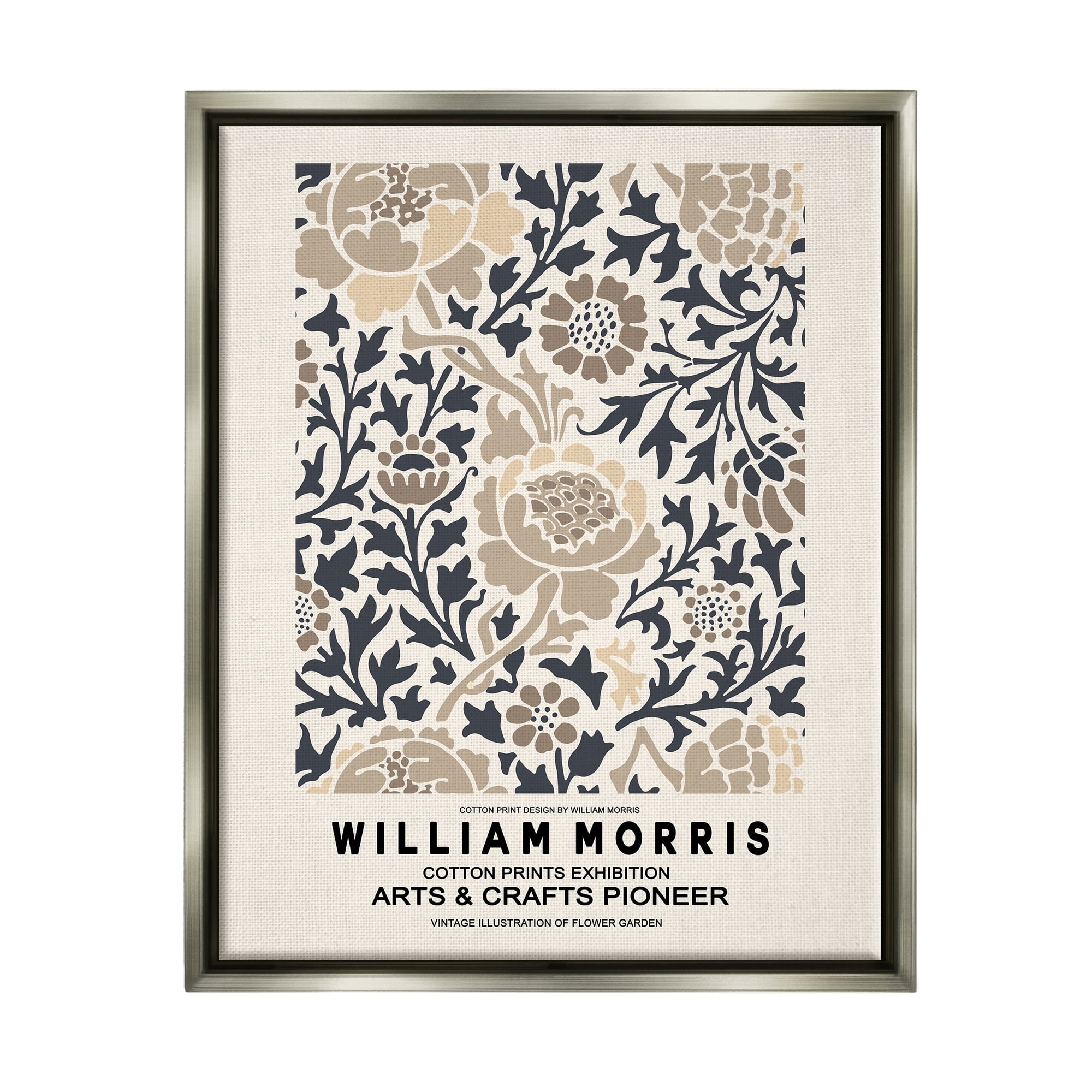 Stupell Industries Flower Blossom Silhouettes Pattern Exhibition Flyer Luster Gray Framed Floating Canvas Wall Art, 24x30, by Ros Ruseva