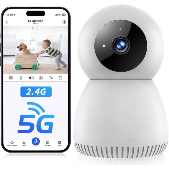Indoor Security Camera 5G& 2.4GHz WiFi, Pan/Tilt Baby Camera for Home Security, 1080P Pet Camera with Phone App Motion Detection, 2-Way Talk, Night Vision, Siren Alarm, Compatible with Alexa