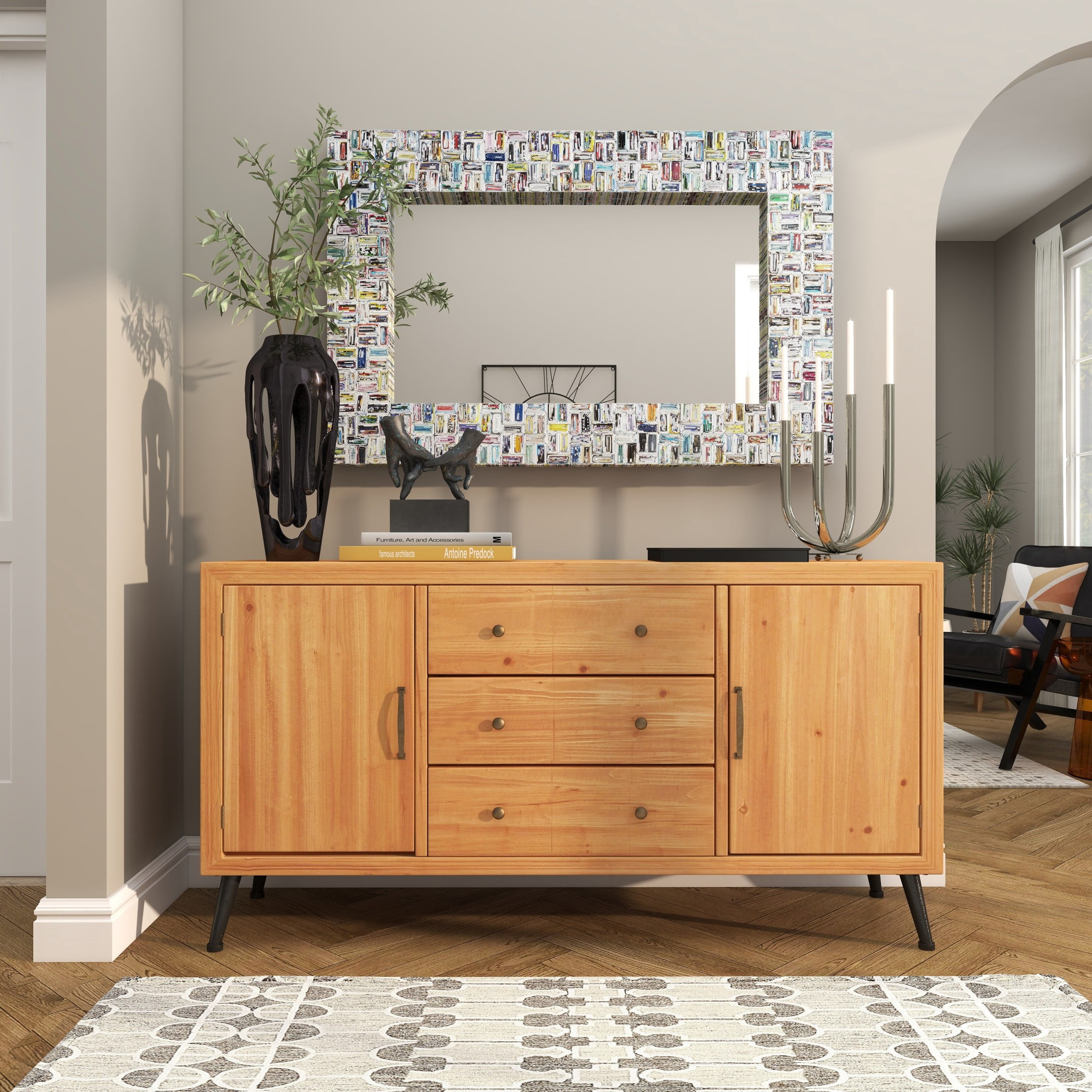 DecMode 32" x 47" Multi Colored Handmade Recycled Magazine Frame Wall Mirror