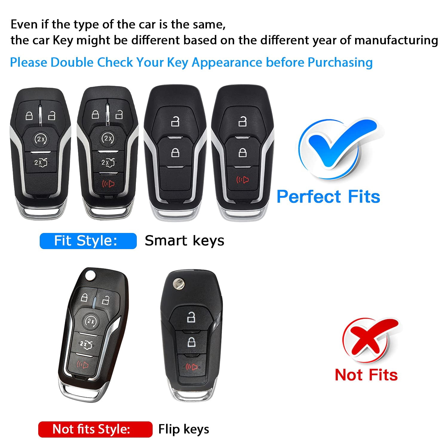 for Ford Key fob Cover,TPU Car Key Case Protector with Keychain Compatible with Ford Fusion F-150 Edge Explorer Mustang Lincoln MKZ MKC 2/3/4/5 Buttons Smart Key