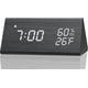 thumbnail image 1 of Reloj despertador digital con pantalla de tiempo LED electrónica de madera 3 configuraciones de alarma Detección de temperatura (negro) (hy), 1 of 5