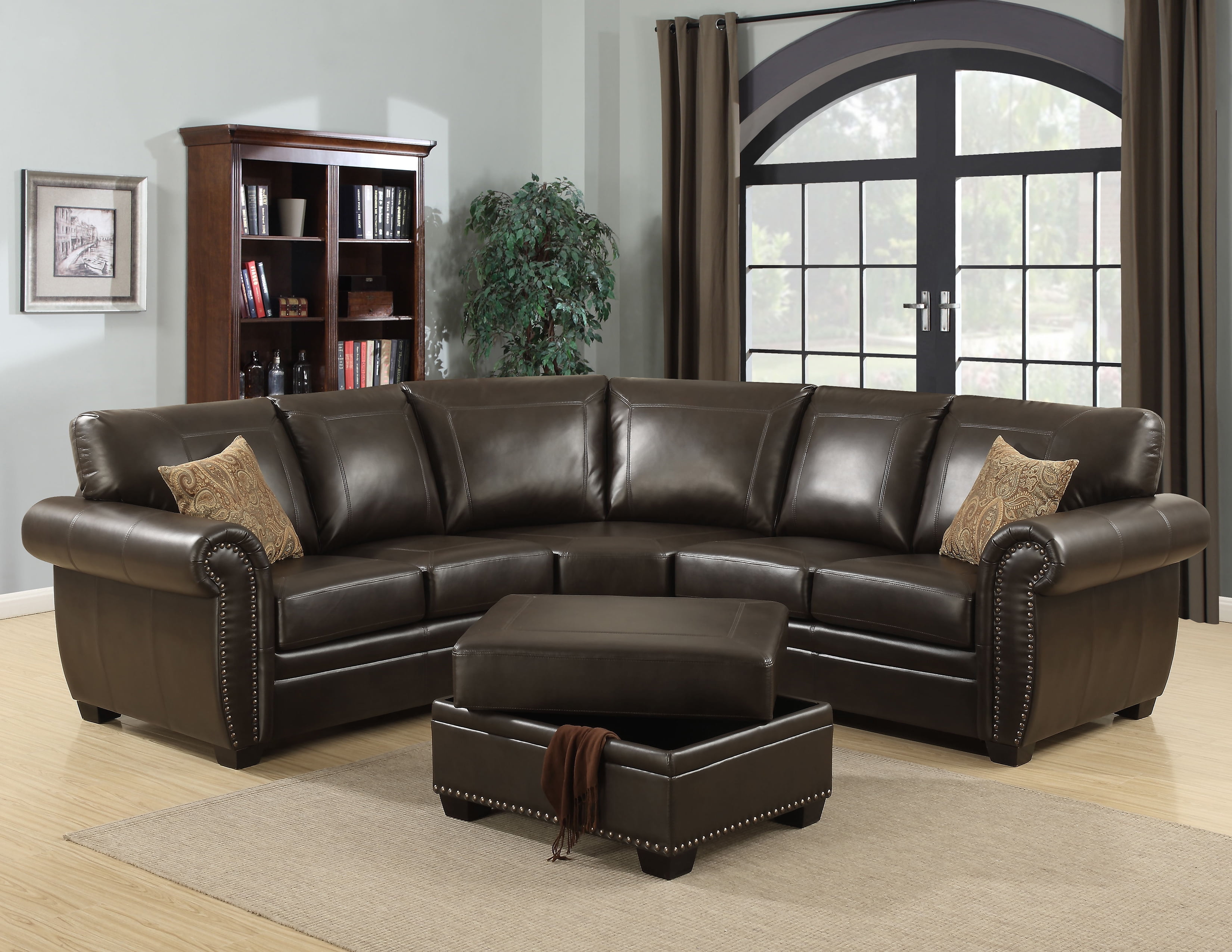 AC Pacific Louis 3 Piece Brown Traditional Living Room Sectional with ...