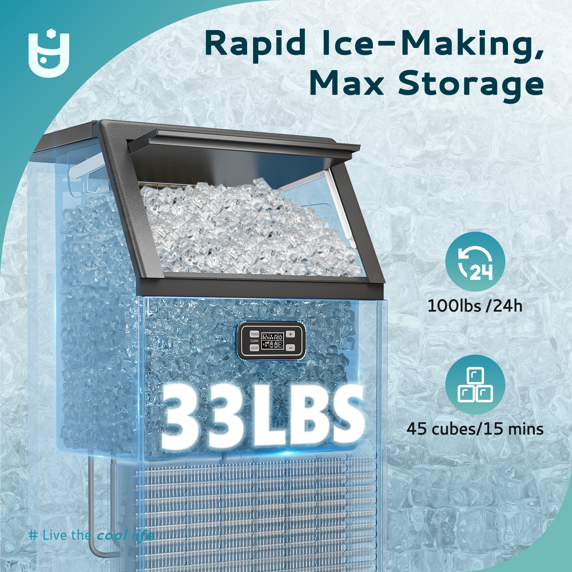 EUHOMY Commercial Ice Maker Machine, 99lbs/24H Stainless Steel Under Counter ice Machine