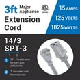 thumbnail image 4 of Clear Power 3ft 14/3 Gray Air Conditioner/Major Appliance Indoor Extension Cord, Grounded Flat Plug, Perfect for AC Units and Major Appliances, DCIC-0001-DC, 4 of 6