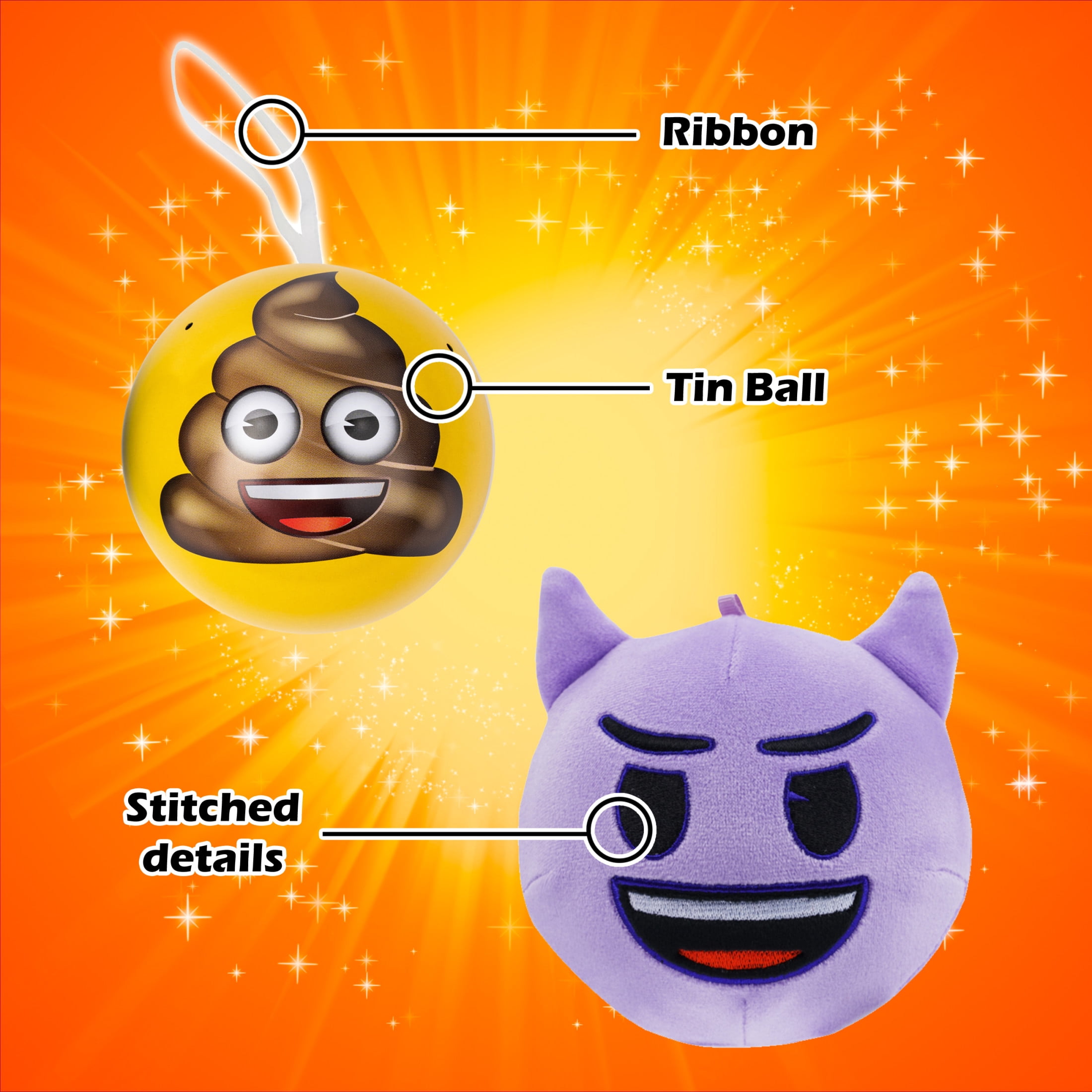 Emoji Plush MiraBall Mystery Ball with Stickers & Fidget Toys - Plushies Blind Box Cute Figures, Stuffed Animal Collectible Toys, Gifts, Prizes for Kids, Ages 3+ (4-Pack)