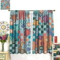 thumbnail image 3 of Ocean Curtains Colorful Geometric Pattern Ocean Animals Sea Turtle Fish Bedroom Living Room Bathroom Blackout Rod Pocket Decoration Window Drapes 2 Panels W21xL63in, 3 of 6