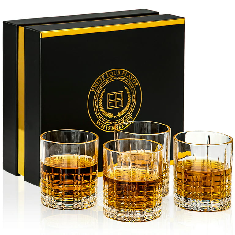 Whiskey Glasses Set of 4,12 oz - Premium Gift Box for Men - Rock Tumblers  for Bourbon, Scotch, Cognac, Brandy, Rum, Liquor, Cocktails - Old Fashioned  Clear Glassware - Luxury Alcohol Drinking Barware : : Home