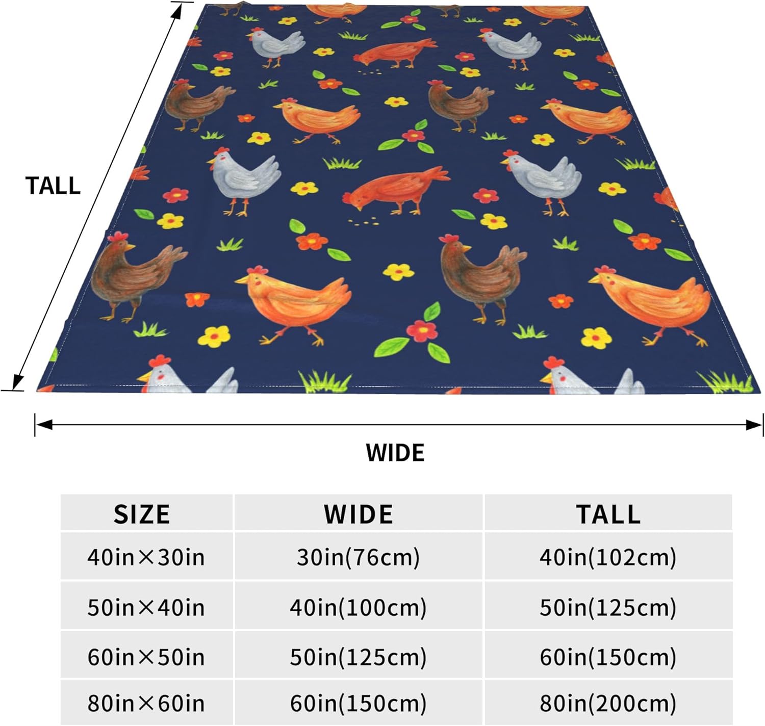 Chicken Blanket Gifts for Kids Adults for Bed Living Room Bedding Couch Soft Warm Lightweight Cozy Cute Embroidery Rooster and Sunflowers Throw Blankets Birthday Decor 50x60in All Seasons