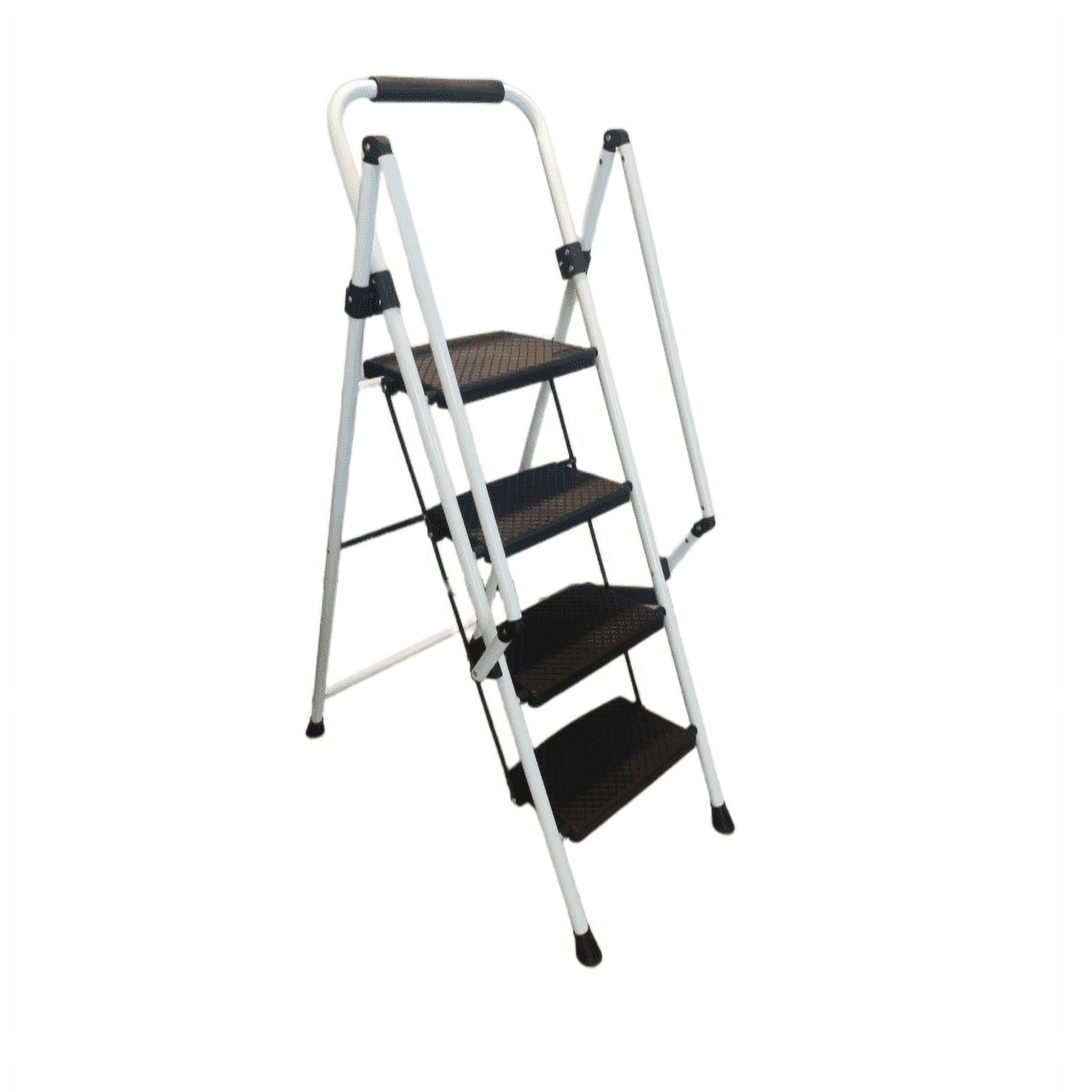 4-Step Folding Ladder, Lightweight Steel Step Stool with Wide Non-Slip Pedals & Sponge Safety Handle, Foldable Multi-Purpose Step Ladder for Home Kitchen Office Indoor Use