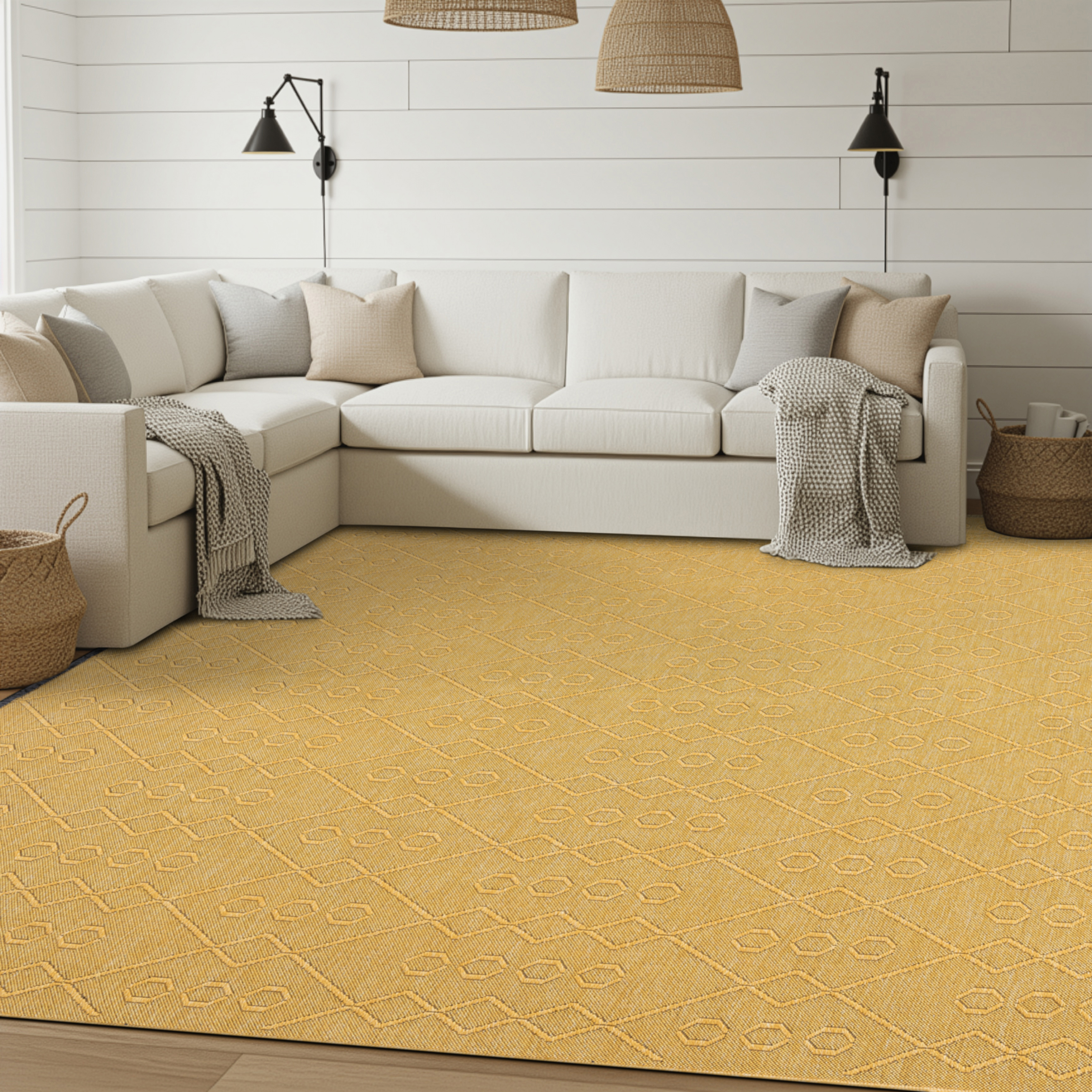 Alma Transitional 2' x 7.7' Gold, Machine Washable Polyester & Cotton Indoor Area Rug