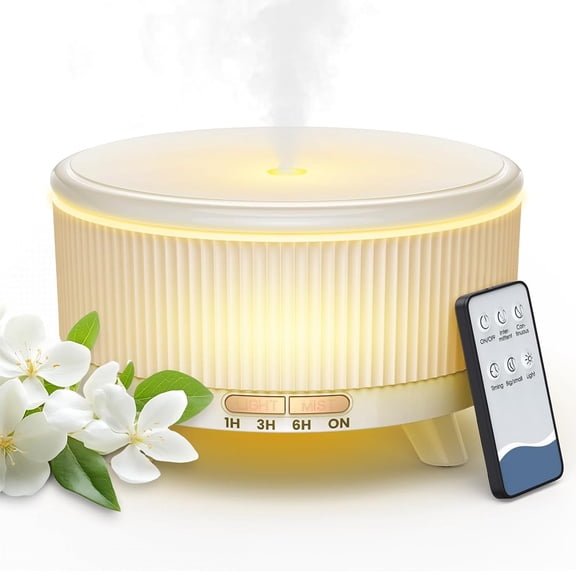 YMWVH 500ML Large Capacity Essential Oil Diffuser, 20-Hour Ultrasonic Cool Mist Humidifier with Remote Control, 7 LED Lights, Timer & Waterless Auto-Off for Home Bedroom Yoga, White