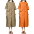 thumbnail image 4 of Robe d'Été pour Femmes 2024 Mode Grande Taille Décontractée Coton Lin Manches Courtes Col à Revers Robe Unie 50 % de Réduction Liquidation!, 4 of 5