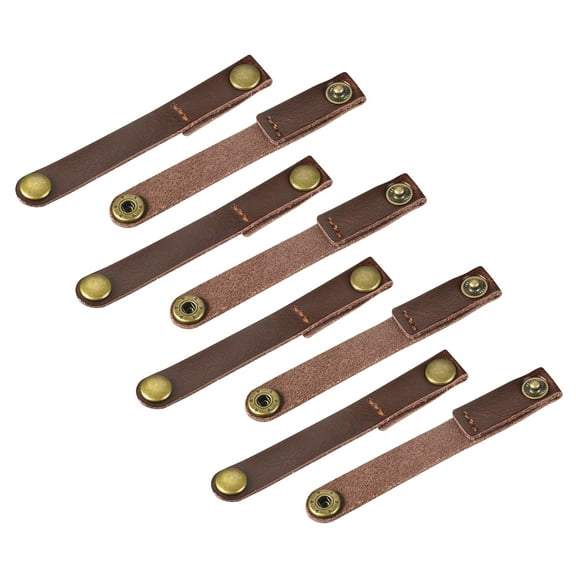 Pack of 8 Leather Cable Straps Cord Organizer 90x12mm Brown Earphone Cord Management for Cable, Wire