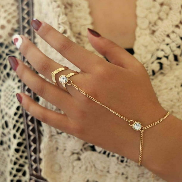 Acedre Boho Crystal Bracelets Gold Hand Harness Bangle Finger