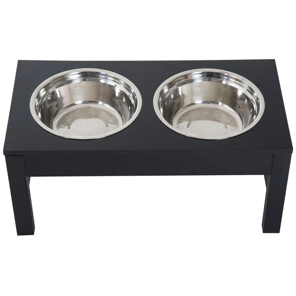 Spaco 23" Modern Decorative Dog Bone Wooden Heavy Duty Pet Food Bowl, Elevated Feeding Station, Black