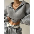 thumbnail image 3 of Women Long Sleeve Sweaters Oversized Stretch Fitted Pullover Sweater Ribbed Solid Color Knit Jumper Tops Grey M, 3 of 6
