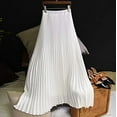 thumbnail image 5 of VUPSGEZ Womens Solid Pleated Elegant Midi Elastic Waist Maxi Skirt (White,One Size), 5 of 7