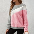 thumbnail image 4 of Womens Fleece Sweatshirts, Long Sleeve Pullover for Women Fall Fashion Warm Sherpa Color Patchwork Crewneck Thin Sweaters, 4 of 6