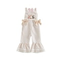 thumbnail image 2 of Coollooc Toddler Girl Plaid Jumpsuit, Easter Outfit Overalls Easter Eggs Bunny Embroidery Neck Strap Ruffled Leg Outfit, Romper Flare Pants Bell Bottom Jumpsuit(White,4Y), 2 of 9