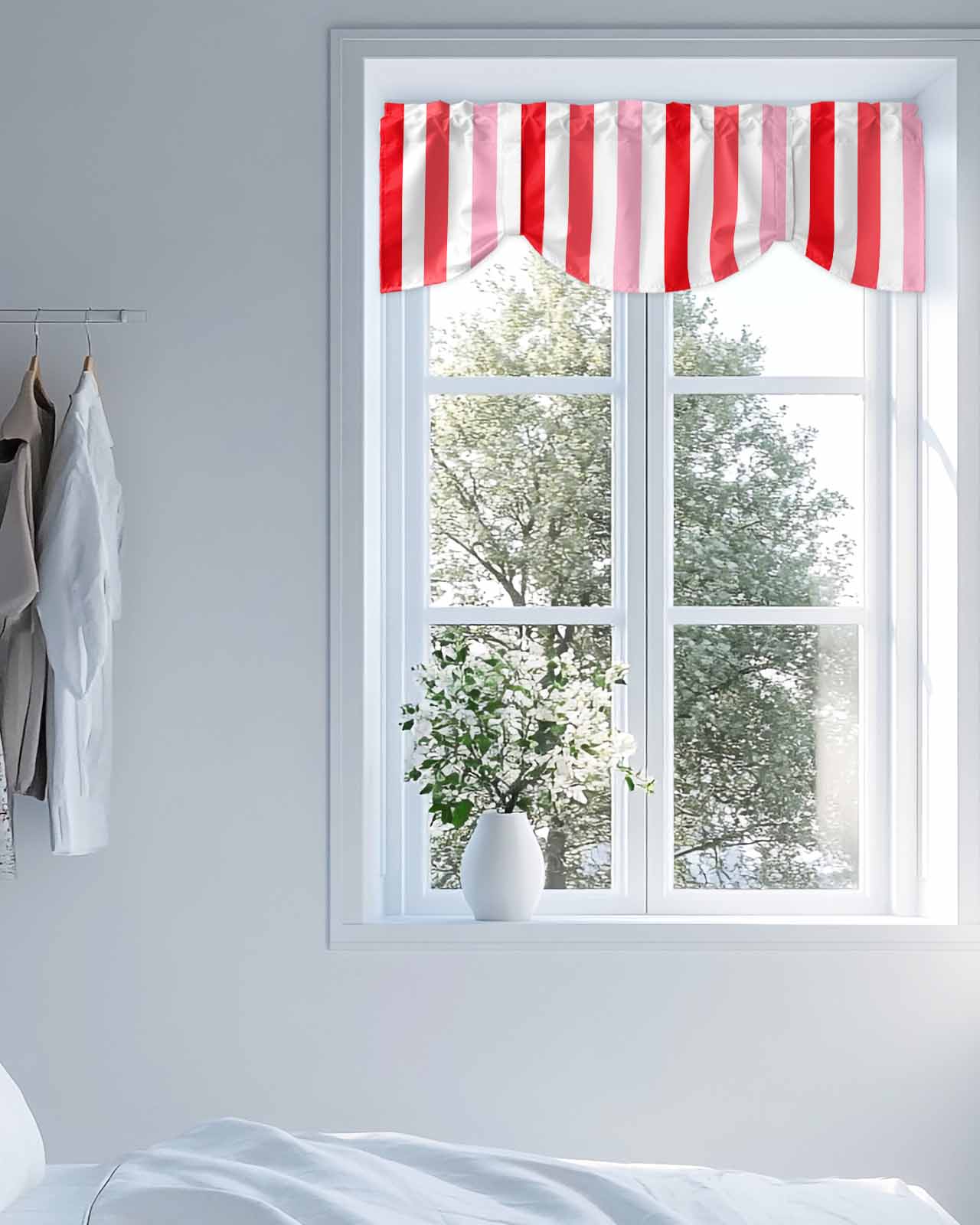 Red Pink Ombre Stripes Tie Up Valances Curtain, Adjustable Kitchen Minimalist Abstract Vertical Striped Valances for Windows Decor, Rod Pocket Short Curtains Set for Bedroom/Bathroom, 54"x18"