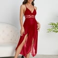 thumbnail image 3 of YUANxueke Lace Mesh See Through Nightgown for Women Sleeveless Deep V Neck Babydoll Chemise Side Slit Nightdress Sleepwear, 3 of 8