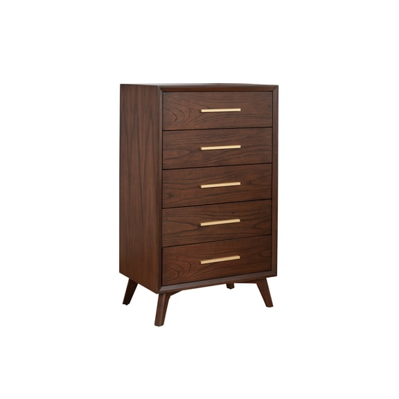 28" Walnut Solid Wood Five Drawer Chest