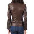 thumbnail image 3 of Women's Genuine Brown Lambskin Leather Motorcycle Jacket Christmas Stylish Coat W247, 3 of 4