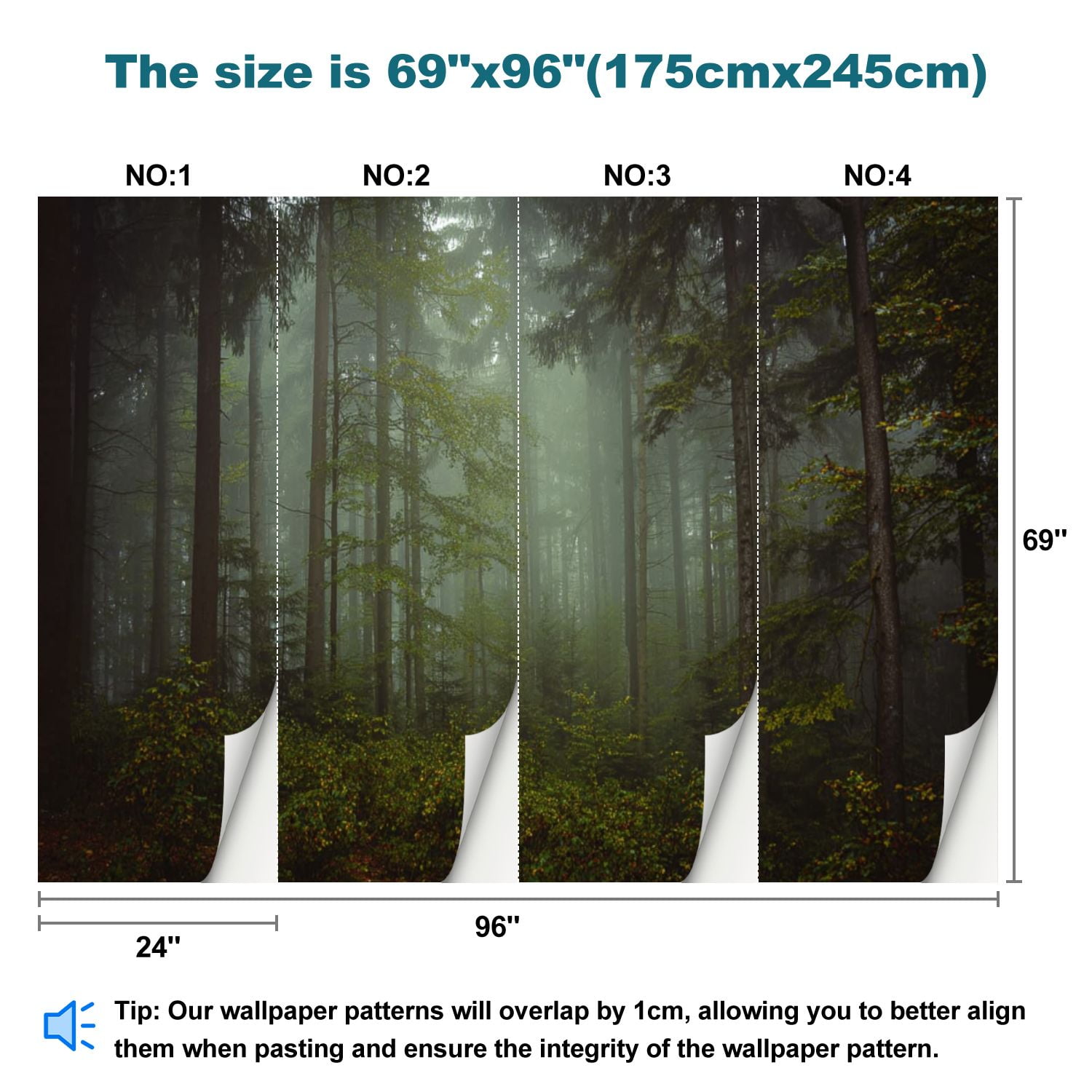 Peel and Stick Wallpaper Magic autumn forest romantic misty foggy landscape Modern Art Wall Mural Decor Self Adhesive and Removable 69in x 98in
