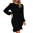 thumbnail image 2 of Women Plus Size Dresses Women Long Sleeve Elegant Fashion Casual Comfy V-Neck Slim-Bag Hip Bump Friendly Mid Length Wrap Date Night DressBlack S-2XL, 2 of 6