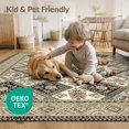 thumbnail image 4 of ODIKA 4'x6' Washable Area Rug Vintage Boho Banded Border Faded Detail Distressed Scroll Oushak Flowing Dynamic for Bedroom, Reading Nook, Pet Friendly & Non-Shedding, 4 of 7