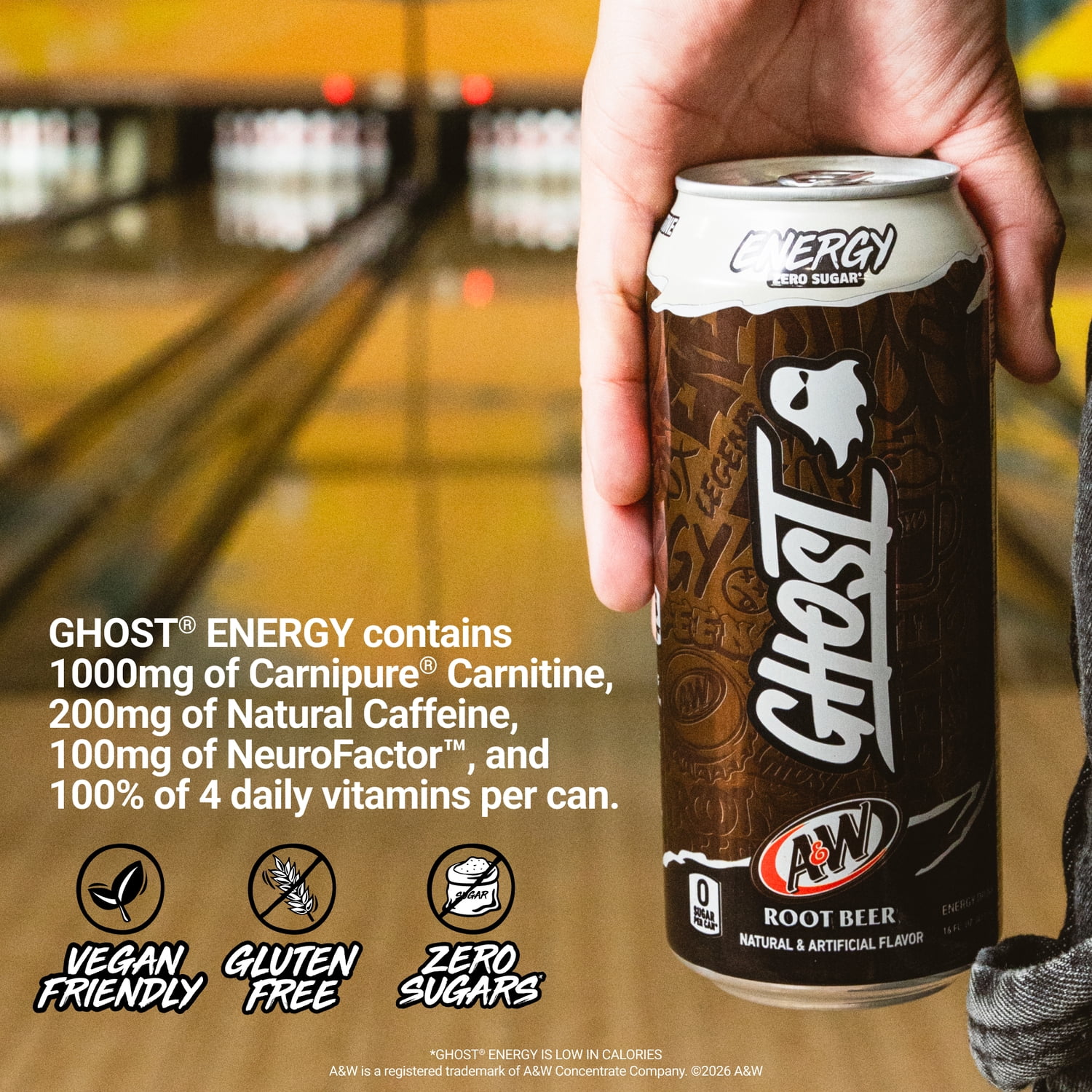 GHOST® ENERGY Zero Sugar Energy Drink, A&W Root Beer, 200mg Natural Caffeine, 16 fl oz Single Can