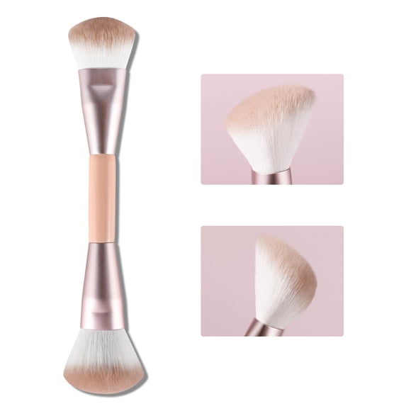 Brocha de maquillaje ACMEBEAUTY de doble punta para contorno y colorete, oro rosa
