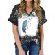 thumbnail image 3 of Gibobby Blusa de Trabajo de Manga Corta Tops verano para mujer, camisa manga corta con tinte corbata, camiseta con cuello en V, camisa suelta informal(Negro,G), 3 of 4