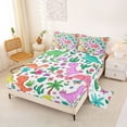 thumbnail image 2 of Metsweet Cute Dino Triceratops Tyrannosaurus Rex Bed Sheets 4-Piece, Kawaii Flower Butterfly Palm Tree Full Size Sheets,1 Fitted Sheet, 1 Flat Sheet and 2 Pillowcases, 2 of 5