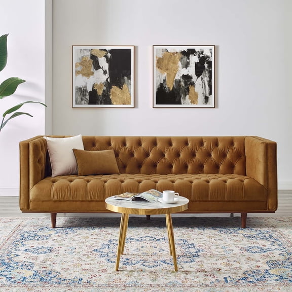Modway Elation Tufted Performance Velvet Sofa in Cognac