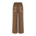 thumbnail image 5 of Wide Leg Pants for Women with Pockets Plus Size Elastic Waist Women's Casual Solid Color Baggy Wide-Leg Pants Brown XXL, 5 of 9