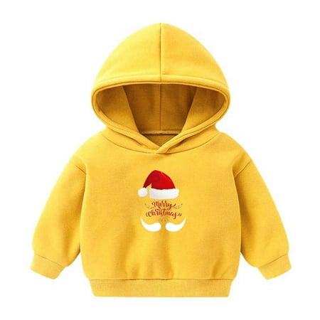 

Virmaxy Merry Christmas Toddler Baby Boys Girls Cute Hoodies Plaid Felt Hat Printed Leopard Letter Graphic Hoodies Long Sleeve Pullover Plush Sweatshirt For The Baby Christmas Gifts Yellow-C 2T
